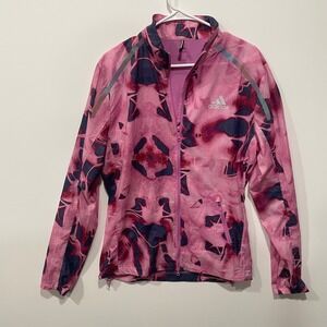 Adidas Pink Abstract Print Lightweight Packable Running Jacket Womens Size Small